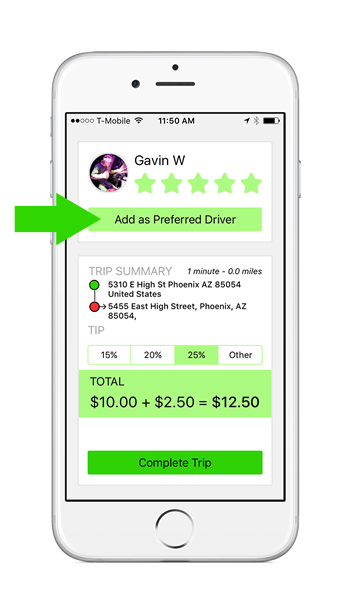 prefer drivers at the end of any trip