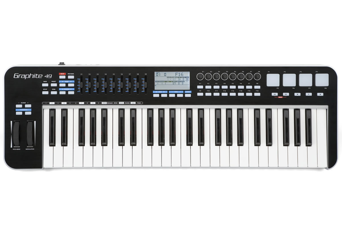 Samson Graphite 49 semi-weighted key MIDI Controller - top view