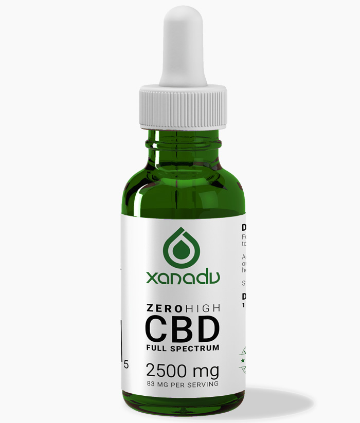 Xanadu 2500mg full spectrum CO2 extract CBD oil - front label