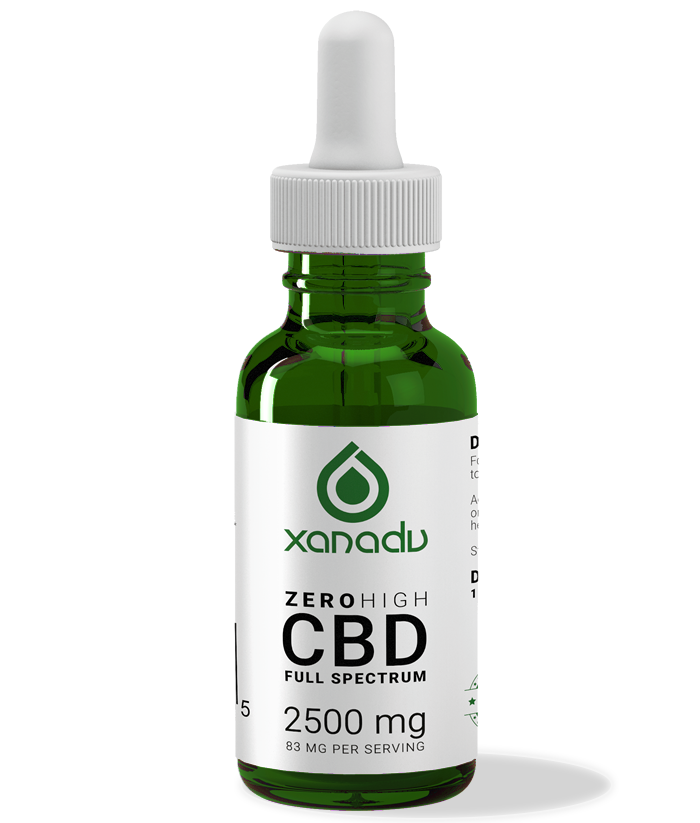 Xanadu 2500mg full spectrum CBD oil - front label