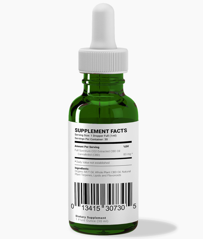 Xanadu 2500mg full spectrum CO2 extract CBD oil - supplement facts