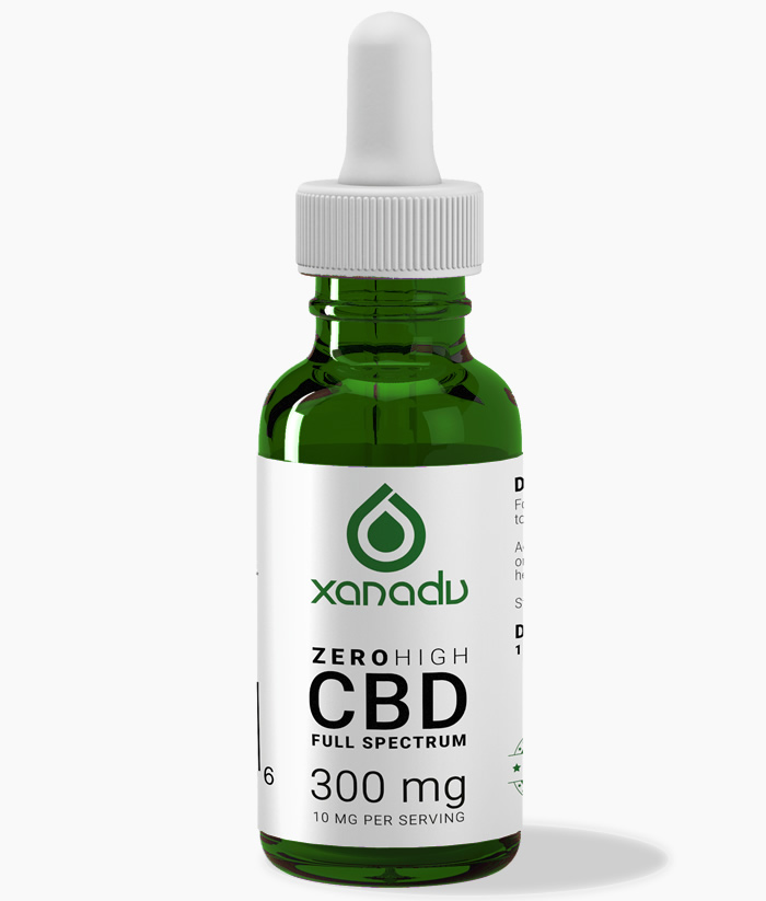 Xanadu 300mg full spectrum CO2 extract CBD oil - front label