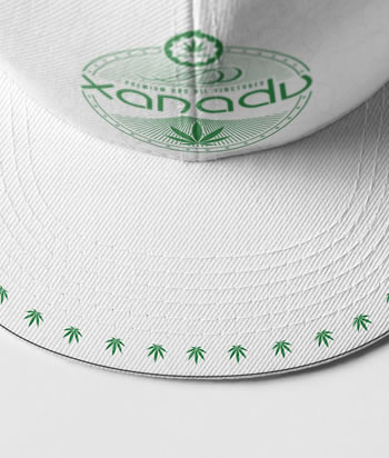 Xanadu 6 panel snap back trucker cap, green on white - top