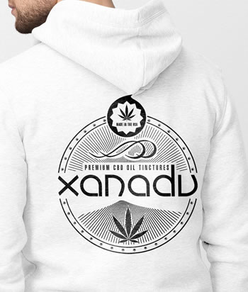 Xanadu cotton fleece pullover hoodie, black on white - back