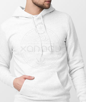 Xanadu cotton fleece pullover hoodie, white on white - front
