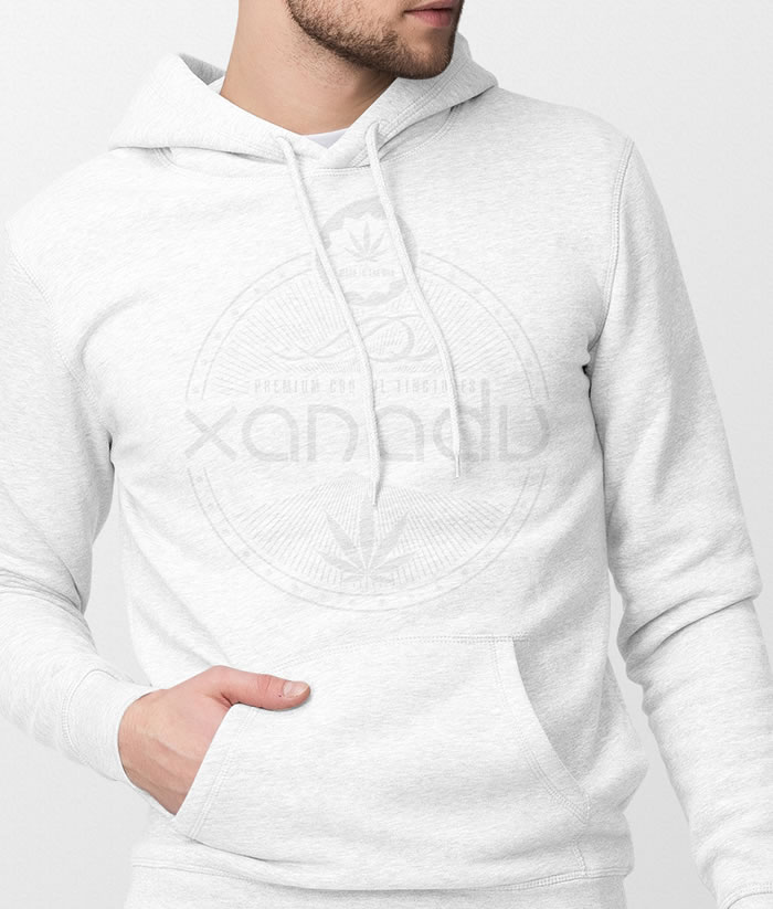 Xanadu cotton fleece pullover hoodie, white on white - front