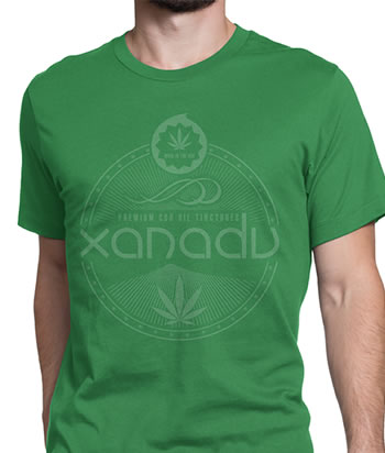 Xanadu - Next Level white faded art on green crew neck - front