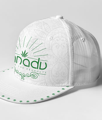 Xanadu 6 panel snap back trucker cap, green on white - perspective