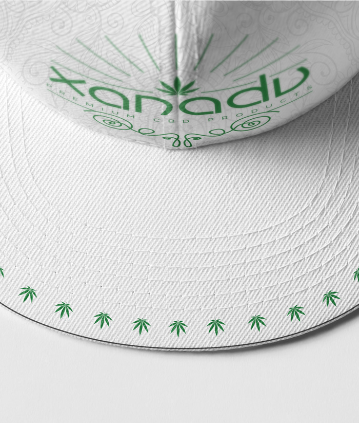 Xanadu 6 panel snap back trucker cap, green on white - top