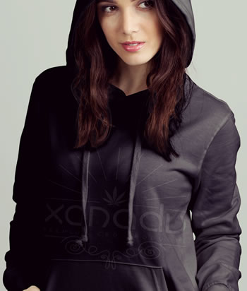 Xanadu cotton fleece pullover hoodie, black on black - front