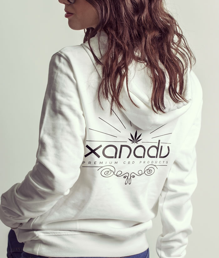 American Apparel cotton fleece pullover hoodie, black on white - back