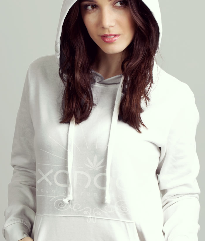 American Apparel cotton fleece pullover hoodie, white on white - front